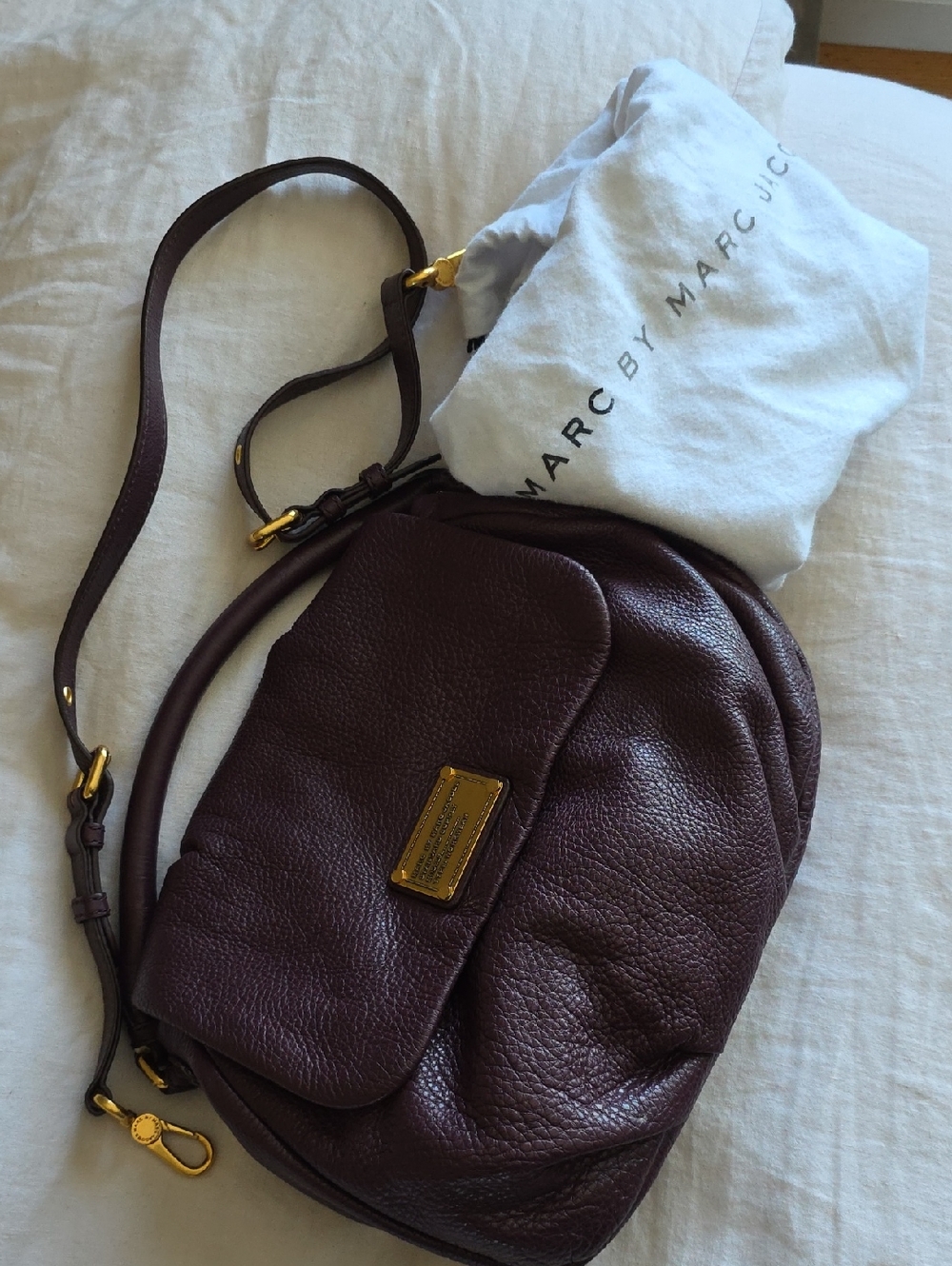 Marc by Marc Jacobs Deep Plum Pebbled Leather Crossbody with Gold Hardware